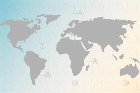 Illustration of a silver world map with code numbers on white and green backgrou イラスト素材