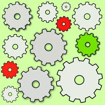 Illustration of simple cogs and gears on a green background Stock Illustration