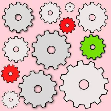 Illustration of simple cogs and gears on a pink background Stock Illustration