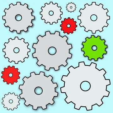 Illustration of simple cogs and gears on a blue background Stock Illustration