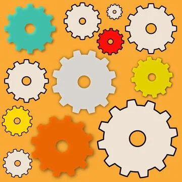 Illustration of simple cogs and gears on an orange background Stock Illustration