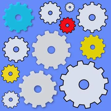 Illustration of simple cogs and gears on a blue background Stock Illustration