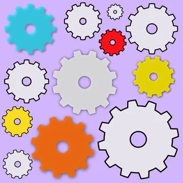 Illustration of simple cogs and gears on a purple background Stock Illustration