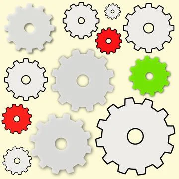 Illustration of simple cogs and gears on a light background Stock Illustration