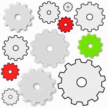 Illustration of simple cogs and gears on a white background Stock Illustration