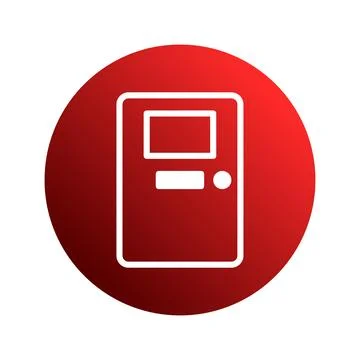 Illustration of a single door with a window in a red circle background and .. Stock Illustration