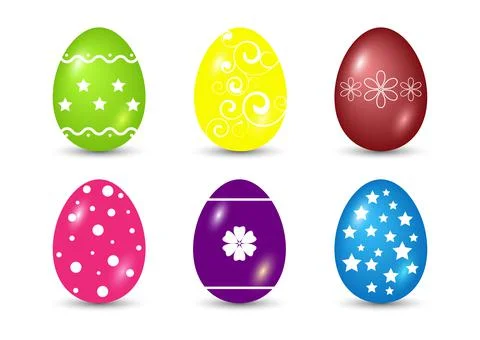 Illustration of six different color easter eggs on a white background Stock Illustration