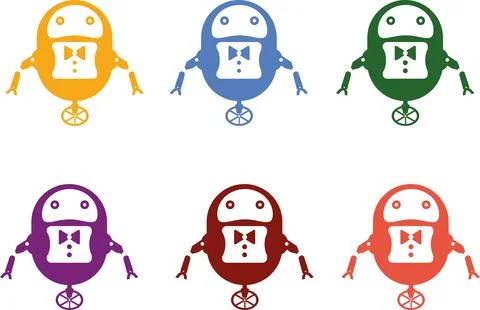 Illustration of six robots in different colors Stock Illustration