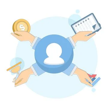 Illustration of a skilled professional with multitasking abilities Stock Illustration