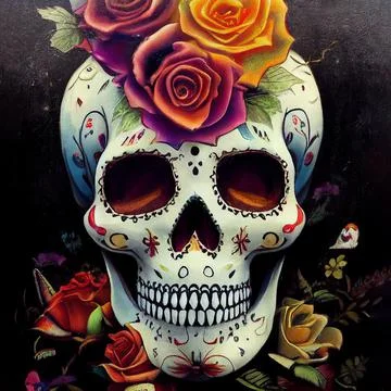 Illustration of skull with flowers Stock Illustration