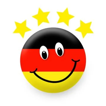 An illustration of a smiley face with the German flag and customer rating sta Stock Illustration