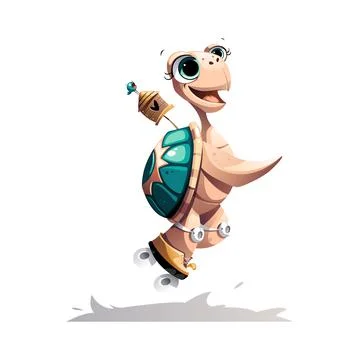 Illustration of the smiling funny turtle on roller skates Stock Illustration