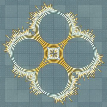 Illustration with smooth circles and rays resembling a sound wave. 3d render Stock Illustration