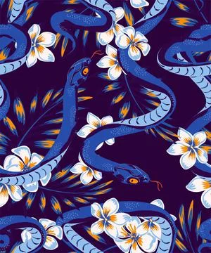Illustration of a snake and flowers, Abstraction pattern for printing on pape Stock Illustration