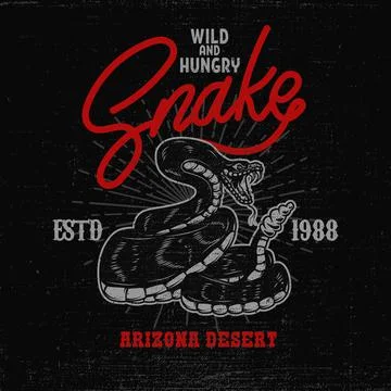 Illustration of snake head, cobra, python, viper in vintage monochrome style. Stock Illustration