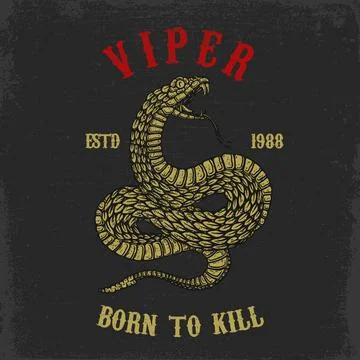 Illustration of snake head, cobra, python, viper in vintage monochrome style. Stock Illustration