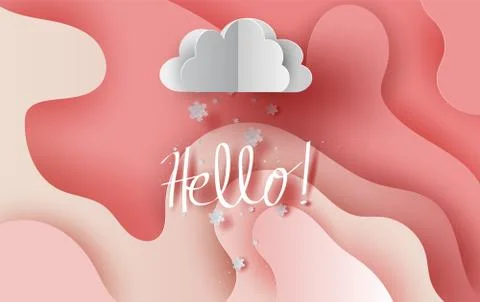 Illustration of Snowfall in cloud on Abstract Curve shape pink sky background 스톡 일러스트