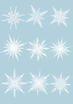 Illustration of snowlakes on the flat blue background Stock Illustration
