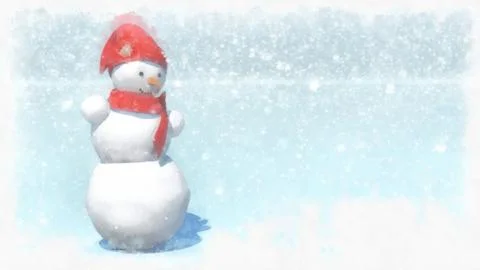 Illustration, snowman. Snowfall background. Stock Illustration
