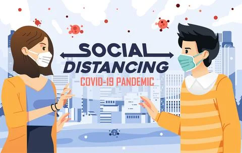 Illustration of social distancing to avoid the contagious of covid-19 with ci Stock Illustration