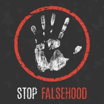 Illustration. Social problems of humanity. Stop falsehood. イラスト素材