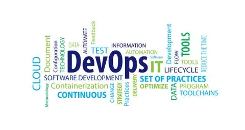 An illustration of software development and IT operation words in different s Illustrazione stock