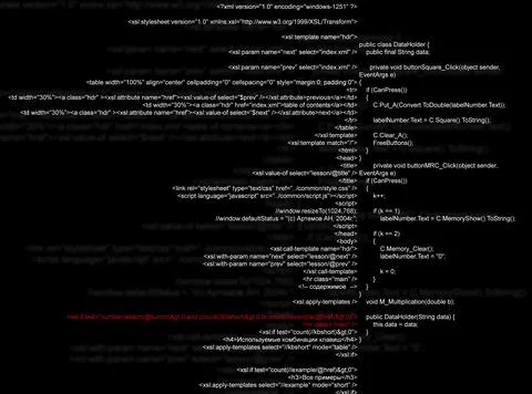 Illustration of source code written in programming language Stockfoto's