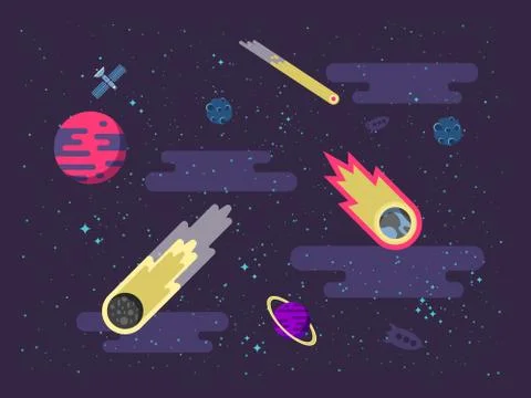 Illustration space background with comets, meteorites, stars, planets, nebulae Stock Illustration