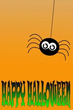Illustration. Spider hanging on a thread over green-black inscription: Happy Stock Illustration