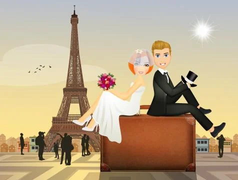 Illustration of spouses in Paris Stock-Illustration