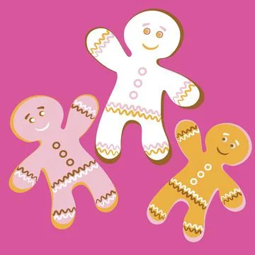Illustration a square background - a gingerbread man, a festive curly cookie. Stock Illustration