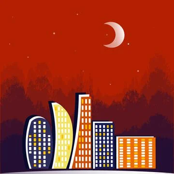Illustration on a square background - Lights of the night city, a magical cit 스톡 일러스트