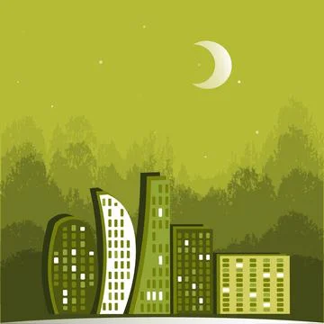 Illustration on a square background - Lights of the night city, a magical cit イラスト素材