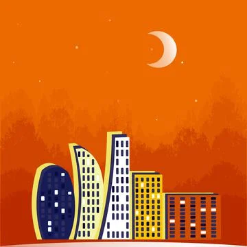 Illustration on a square background - Lights of the night city, a magical cit Stock Illustration