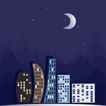Illustration on a square background - Lights of the night city, a magical cit イラスト素材