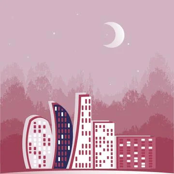 Illustration on a square background - Lights of the night city, a magical cit 스톡 일러스트