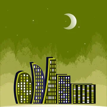 Illustration on a square background - Lights of the night city, a magical cit イラスト素材