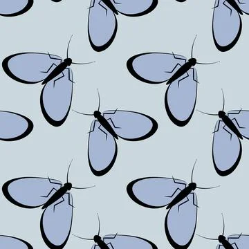 Illustration on a square background - stylized moths - graphics. Summer, inse Illustrazione stock