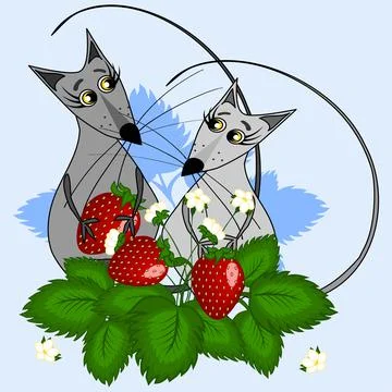 Illustration on a square background - stylized mouse lovers - graphics. Valen Stock Illustration