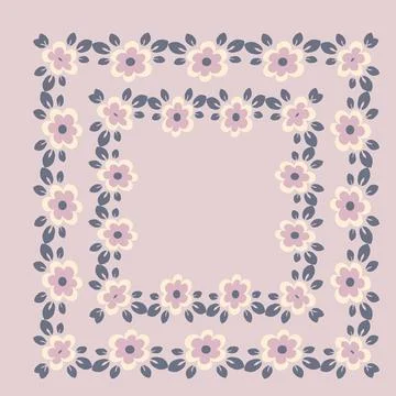 Illustration on a square background - tile or handkerchief, frame of flowers, Stock Illustration