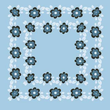 Illustration on a square background - tile or handkerchief, frame of flowers, Stock Illustration