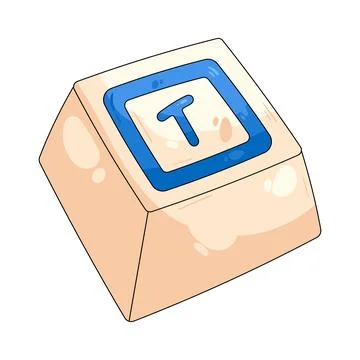 Illustration of square keycap displaying the letter T Stock Illustration