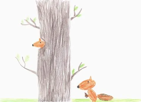 Illustration squirrels at tree Illustrazione stock