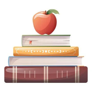 Illustration of a stack of books with an apple. School theme, study, educatio Stock Illustration