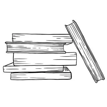 Illustration of a stack of books in black and white showing various thickne.. Stock Illustration