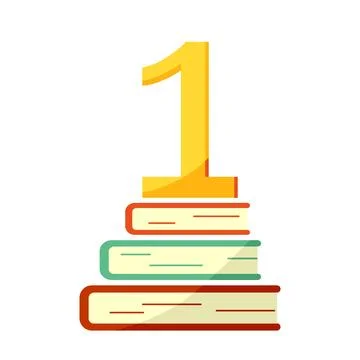 Illustration of a stack of books with a golden first number. First place in.. Stock Illustration