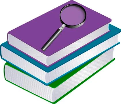 Illustration of stack of books with magnifier Stock Illustration