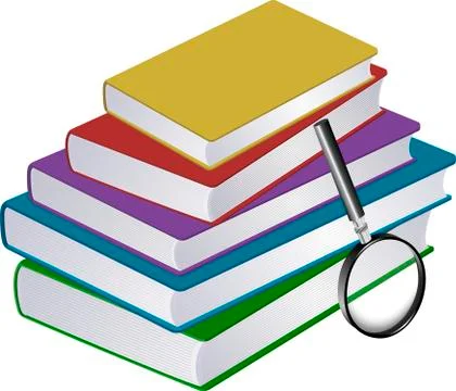 Illustration of stack of books with magnifier Stock Illustration