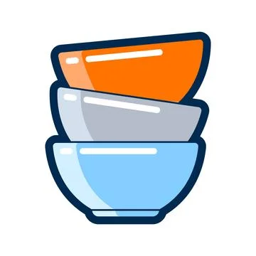 Illustration of stack of bowls. Stylized kitchen utensil item. Stock Illustration