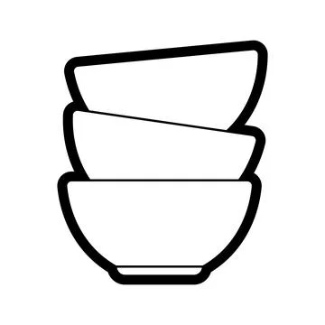 Illustration of stack of bowls. Stylized kitchen utensil item. Stock Illustration
